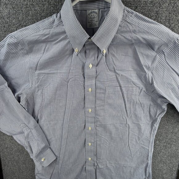 Brooks Brothers Non Iron Button Up Shirt Long Sleeve 16 35 Regent Check Blue - Picture 1 of 12